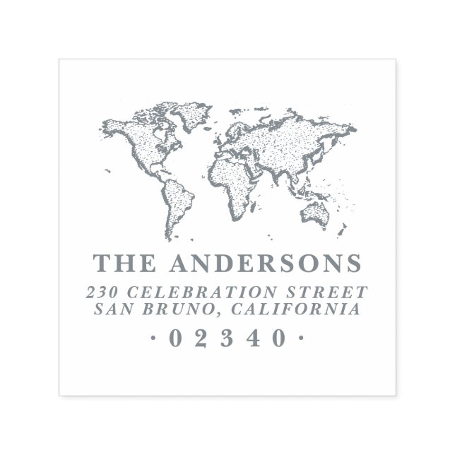 Bold World Map Formeller Familienname und Rücksend Permastempel (Design)
