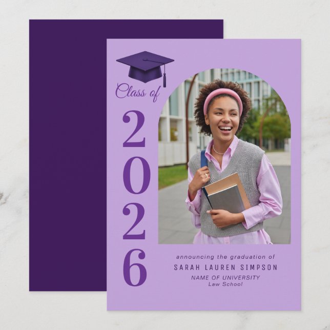 Bold year purple graduation photo announcement einladung (Vorne/Hinten)