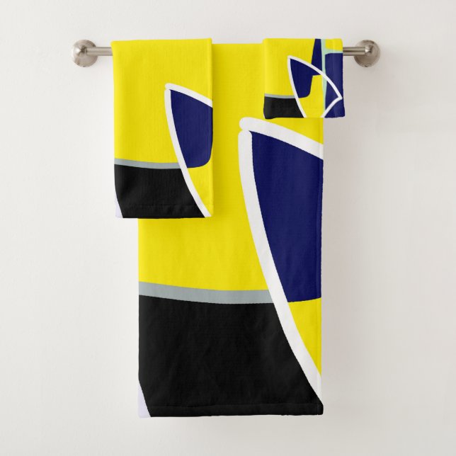 Bold Yellow Blue Abstrakt Black Art Lines Badhandtuch Set (Insitu)