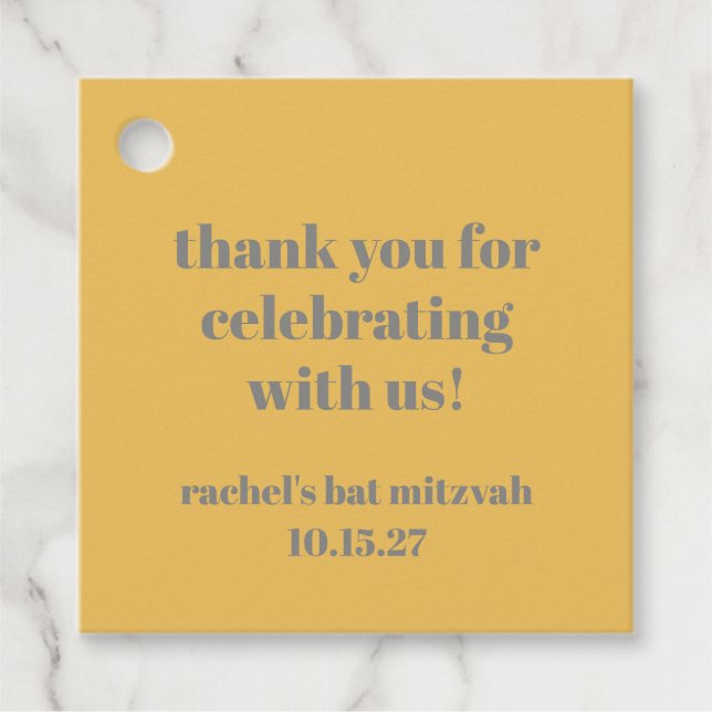 Bold Yellow Gray Custom Niedlich Bat Mitzvah Viele Geschenkanhänger (Vorderseite)