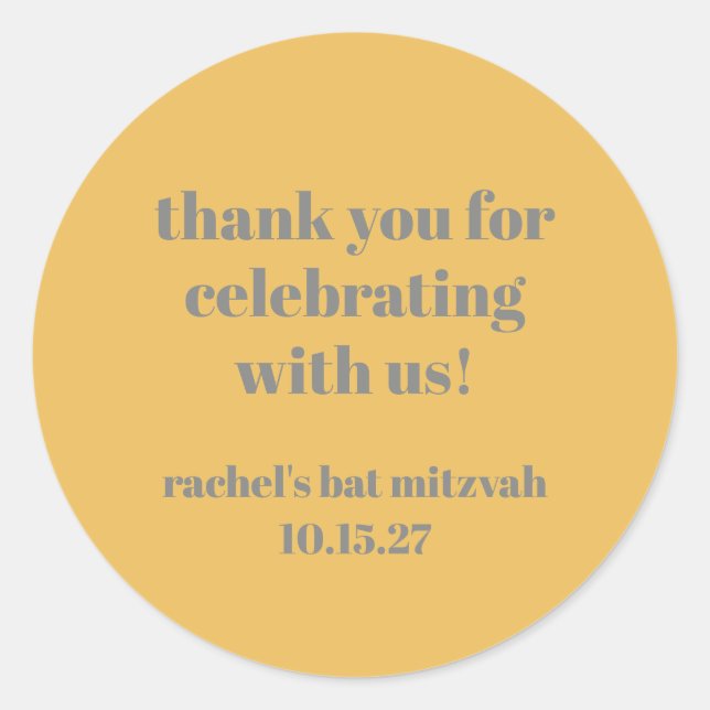 Bold Yellow Gray Custom Niedlich Bat Mitzvah Viele Runder Aufkleber (Vorderseite)