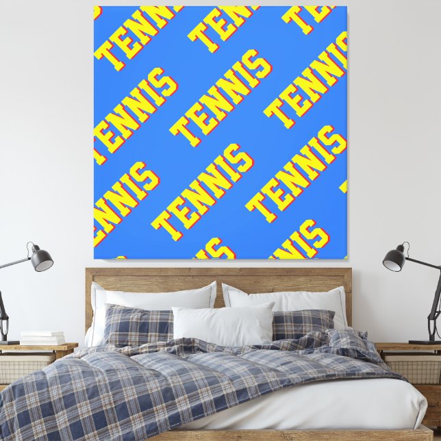 Bold Yellow Repeat TENNIS Text On Bright Blue Leinwanddruck (Insitu (Schlafzimmer))