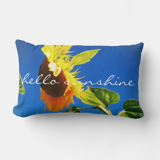 Bold Yellow Sunflower Foto Hello Sunshine Script Lendenkissen (Vorderseite)