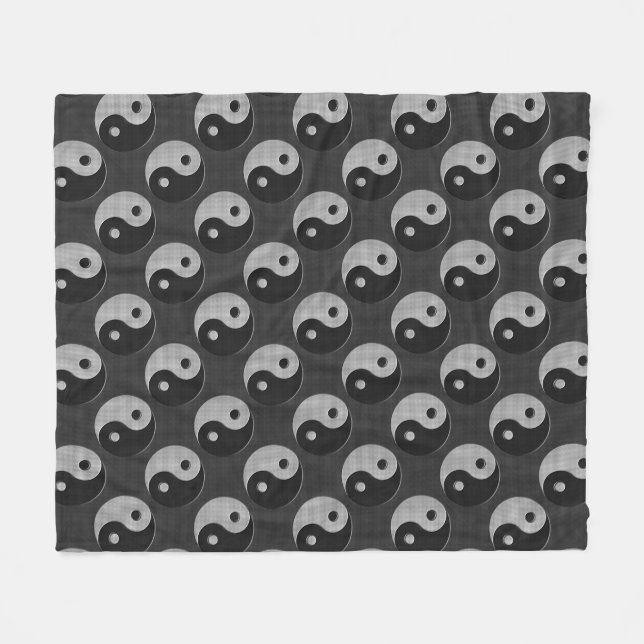 Bold Yin Yang in Carbon Fibre Print Style Fleecedecke (Vorderseite (Horizontal))