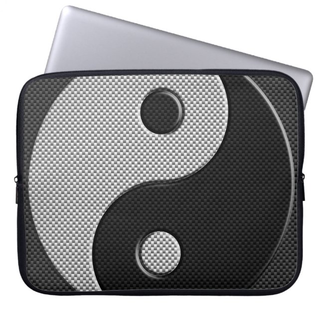 Bold Yin Yang in Carbon Fibre Print Style Laptopschutzhülle (Vorderseite)