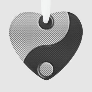 Bold Yin Yang in Carbon Fibre Print Style Ornament