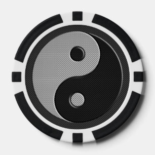 Bold Yin Yang in Carbon Fibre Print Style Pokerchips
