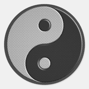 Bold Yin Yang in Carbon Fibre Print Style Runder Aufkleber