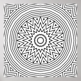 Bold Zigzag Starburst Mandala Coloring Pattern Poster