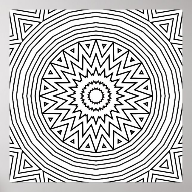 Bold Zigzag Starburst Mandala Coloring Pattern Poster (Vorne)