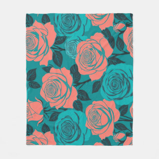 Boldly Stylized Roses In Shades Of Teal And Turquo Fleecedecke