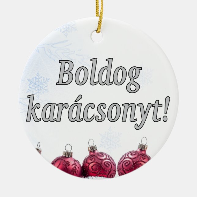 Boldog Karácsonyt! Frohe Weihnachten im ungarische Keramik Ornament (Vorne)