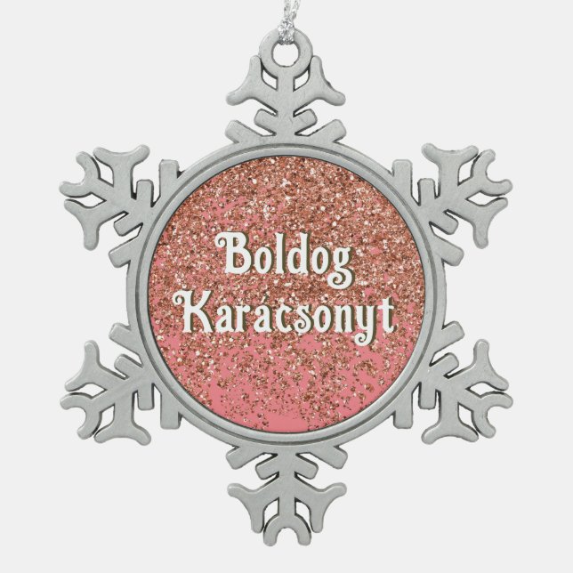 Boldog Karácsonyt | Frohe Weihnachten in Ungarisch Schneeflocken Zinn-Ornament (Vorderseite)