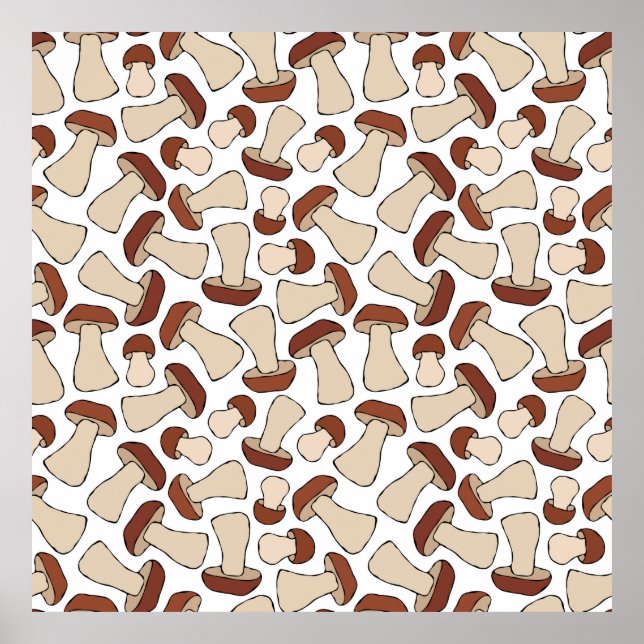 Boletus oder Porcini Pilz Nahtlose Endlose Patte Poster (Vorne)