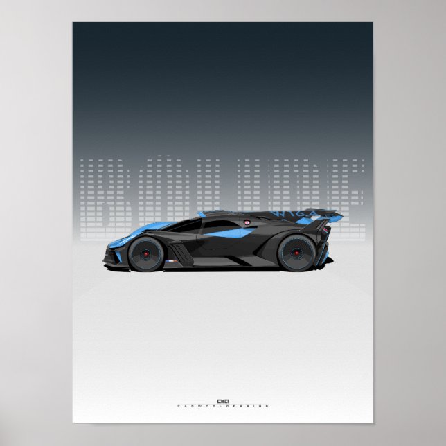 Bolide Hypercar - Futuristic Black and Blue car Poster (Vorne)