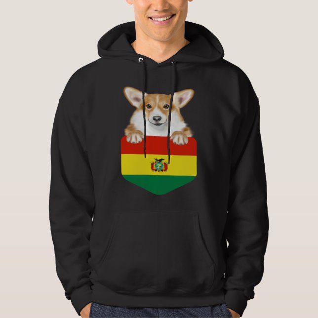 Bolivia Flag Pembroke Welsh Corgi Dog In Pocket Hoodie (Vorderseite)