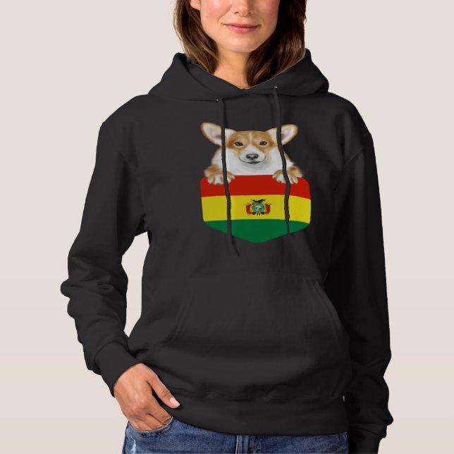 Bolivia Flag Pembroke Welsh Corgi Dog In Pocket Hoodie (Vorderseite)