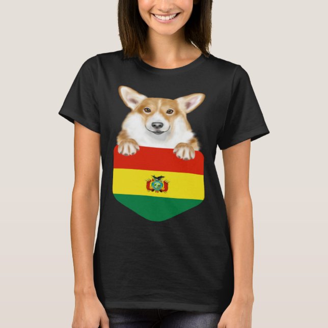Bolivia Flag Pembroke Welsh Corgi Dog In Pocket T-Shirt (Vorderseite)
