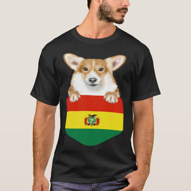 Bolivia Flag Pembroke Welsh Corgi Dog In Pocket T-Shirt (Vorderseite)