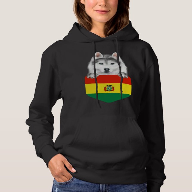 Bolivia Flag Siberian Husky Dog In Pocket Hoodie (Vorderseite)
