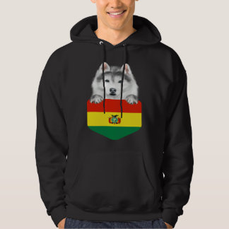 Bolivia Flag Siberian Husky Dog In Pocket Hoodie