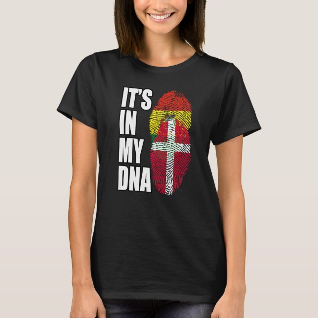 Bolivian And Danish DNA Flag Heritage T-Shirt (Vorderseite)