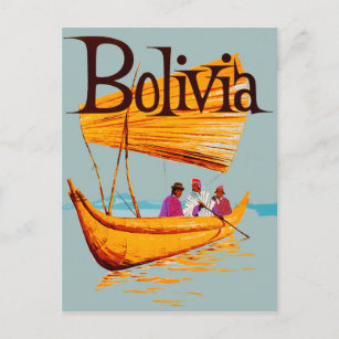 Bolivien, Fischer auf dem Boot, Jahrgang Postkarte