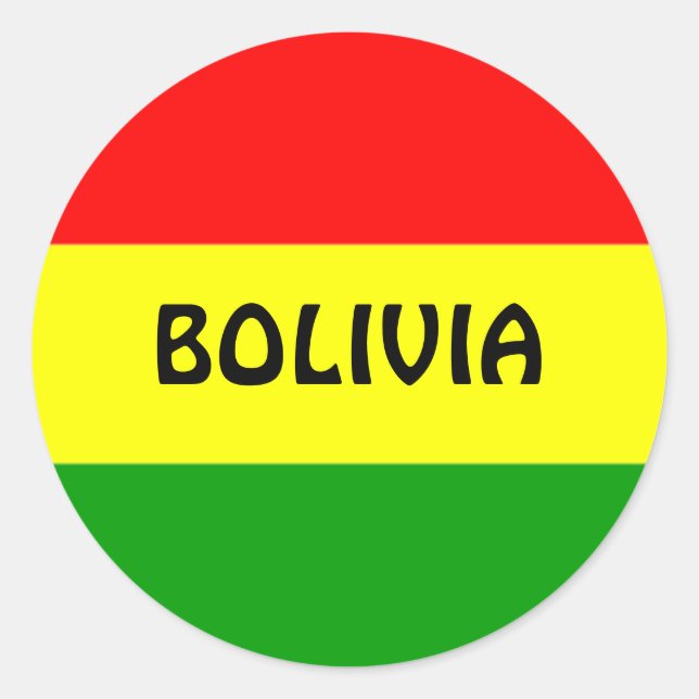 Bolivien-Flagge, beschriftet. Runder Aufkleber (Vorderseite)