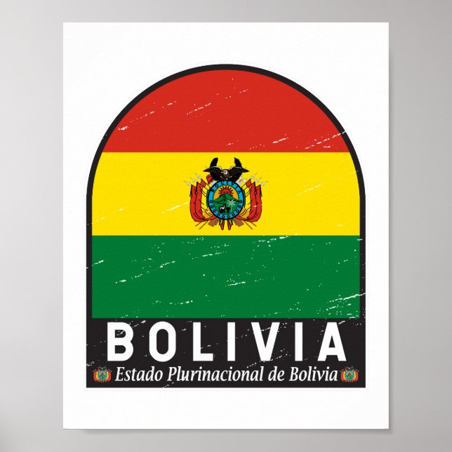 Bolivien-Flaggenemblem gestört Vintag Poster (Vorne)