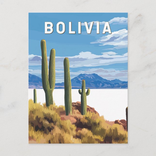 Bolivien Illustration Travel Art Vintag Postkarte (Vorderseite)
