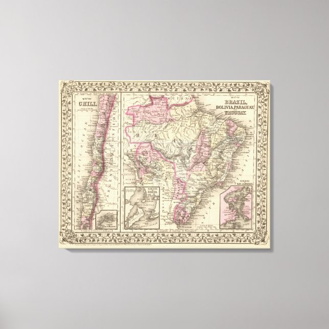 Bolivien, Paraguay, Uruguay Leinwanddruck (Vorderseite)