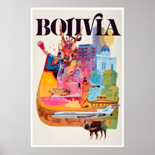 Bolivien Reiseplakat Vintage Südamerikanische Kuns Poster