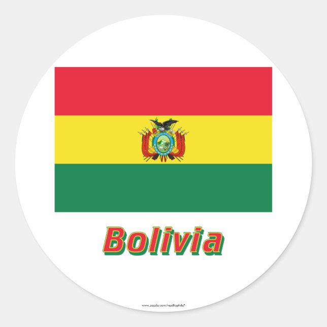 Bolivienflagge mit Name Runder Aufkleber (Vorderseite)