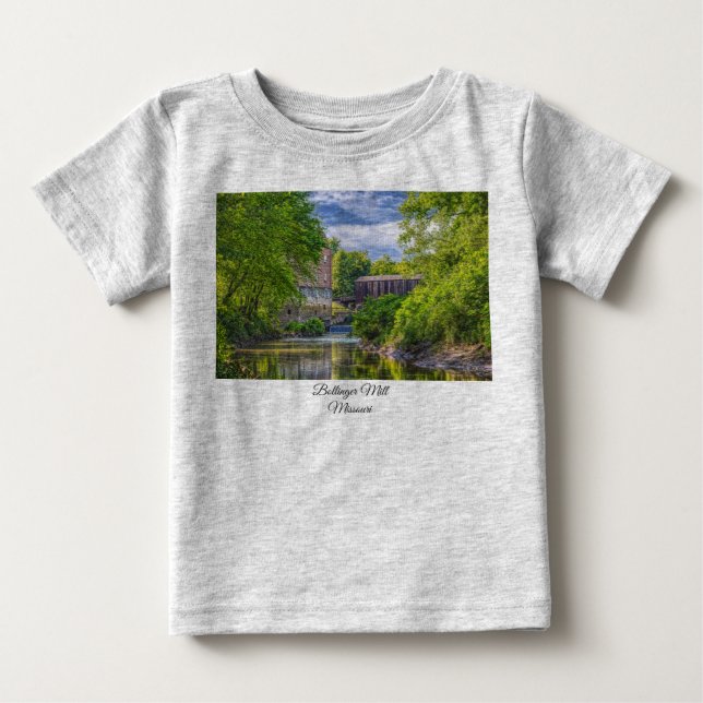 Bollinger Mill und Burfordville Covered Bridge Bab Baby T-shirt (Vorderseite)