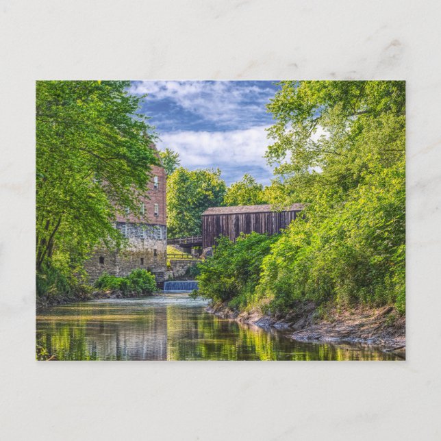 Bollinger Mill und Burfordville Covered Bridge Postkarte (Vorderseite)