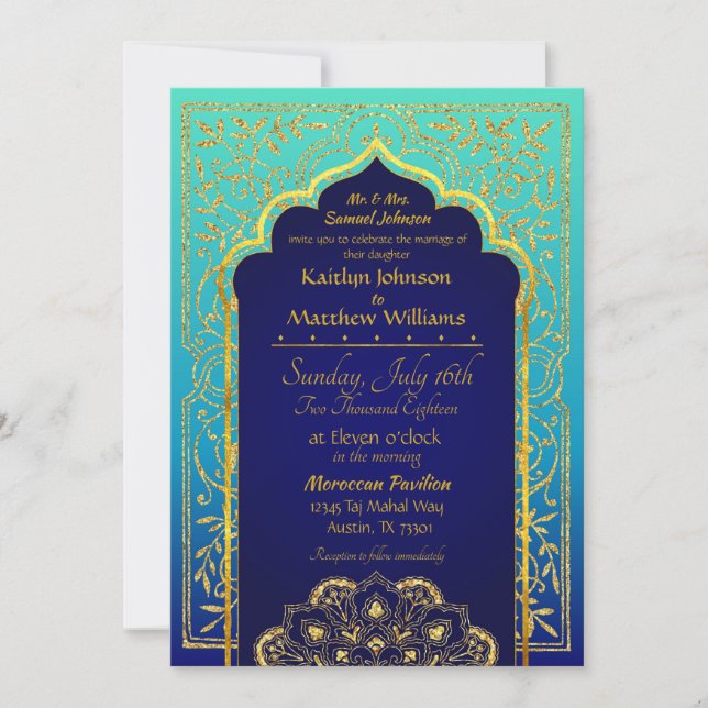Bollywood Arabian Nights Hochzeitseinladung Einladung (Vorderseite)