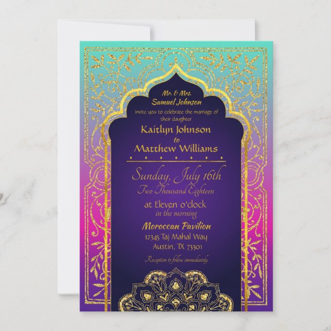 Bollywood Arabian Nights Hochzeitseinladung Einladung (Vorderseite)