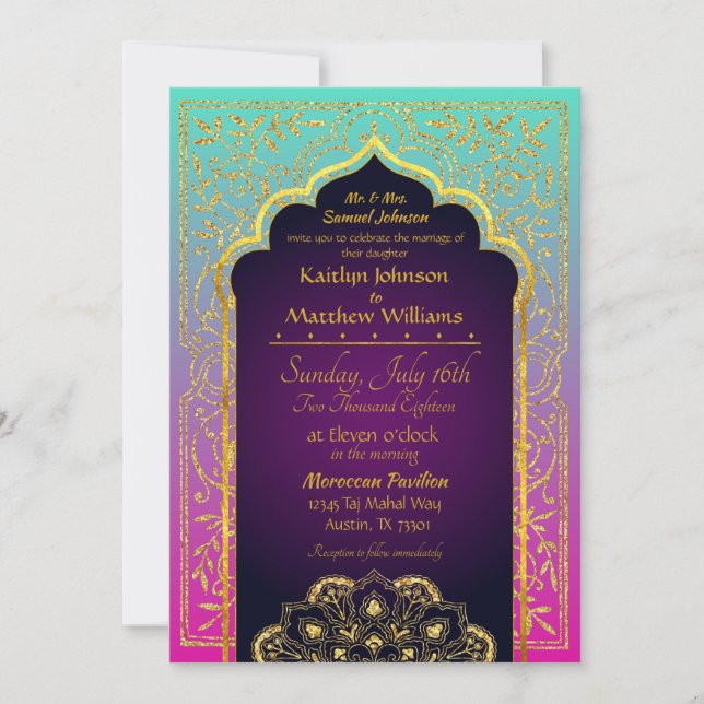 Bollywood Arabian Nights Hochzeitseinladung Einladung (Vorderseite)