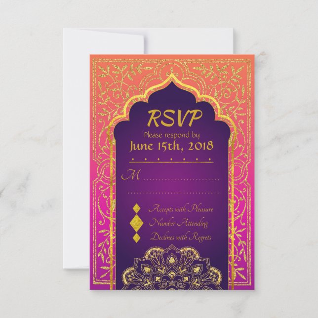 Bollywood Arabian Nights Wedding RSVP Card (Vorderseite)