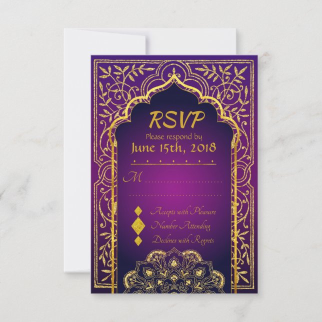Bollywood Arabian Nights Wedding RSVP Card (Vorderseite)