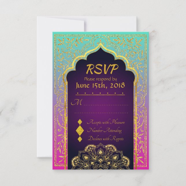 Bollywood Arabian Nights Wedding RSVP Card (Vorderseite)