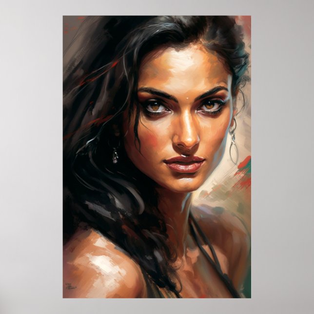 Bollywood Star Indian Woman Portrait Oil Painting Poster (Vorne)