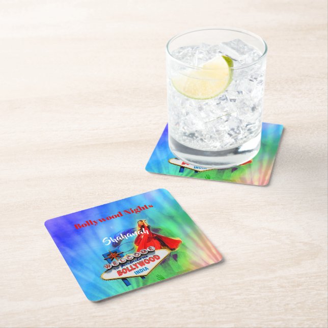 Bollywood Theme Indian Colorful Rechteckiger Pappuntersetzer (Vor Ort)