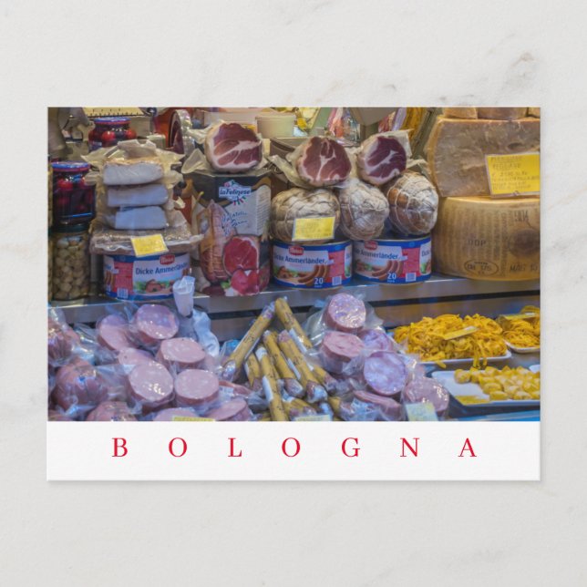 Bologna Food Shop Fenster Blick Postkarte (Vorderseite)