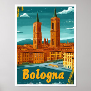 Bologna Italien Kunst Vintage Reise Illustration Poster