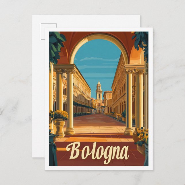 Bologna Italien Vintage Travel Illustration Postkarte (Vorne/Hinten)