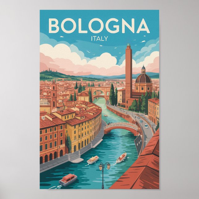 Bologna Italy Illustration Travel Art Vintage Poster (Vorne)