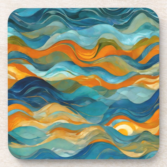 "Bolonia" Blaue Orangenwaves Getränkeuntersetzer (Vorderseite)