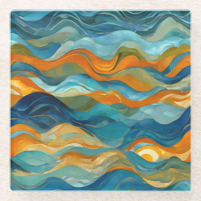 "Bolonia" Blaue Orangenwaves Glasuntersetzer (Vorderseite)