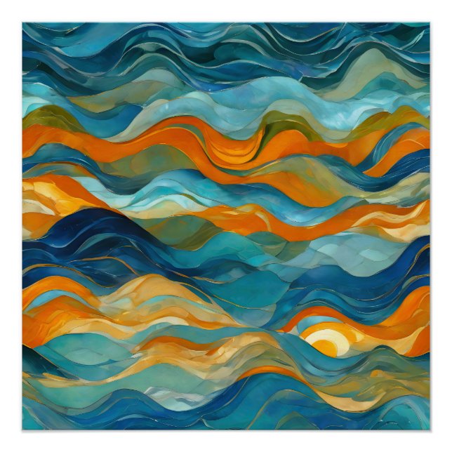 "Bolonia" Blaue Orangenwaves Poster (Vorderseite)